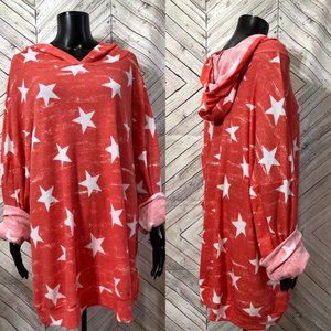 blumin apparel 3x Orange star print light hoodie